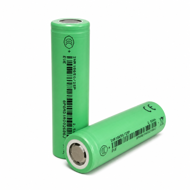 باتری لیتیوم یون EVE 25p سایز 18650 با ظرفیت 2500mah و ضریب تخلیه 12c 