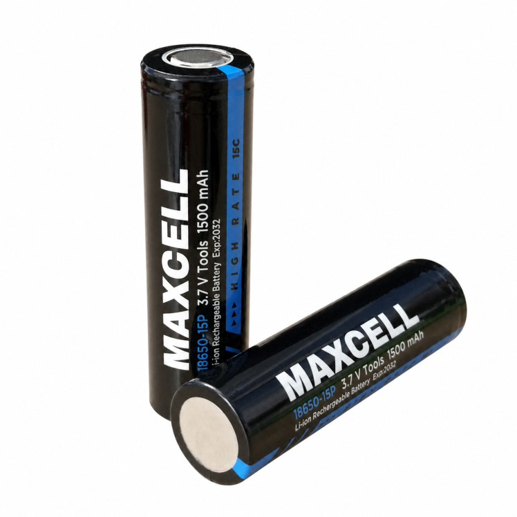 باتری لیتیوم یون maxcell سایز 18650 با ظرفیت 1500mah و ضریب تخلیه 15c 