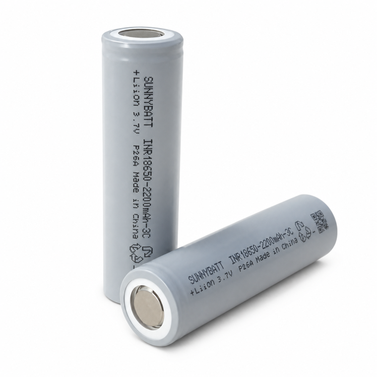 باتری لیتیوم یون sunnybatt سایز 18650 با ظرفیت 2200mah و ضریب تخلیه 3c 